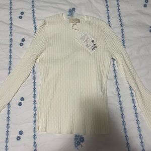 Sezane White Ribbed Long Sleeve Sweater
